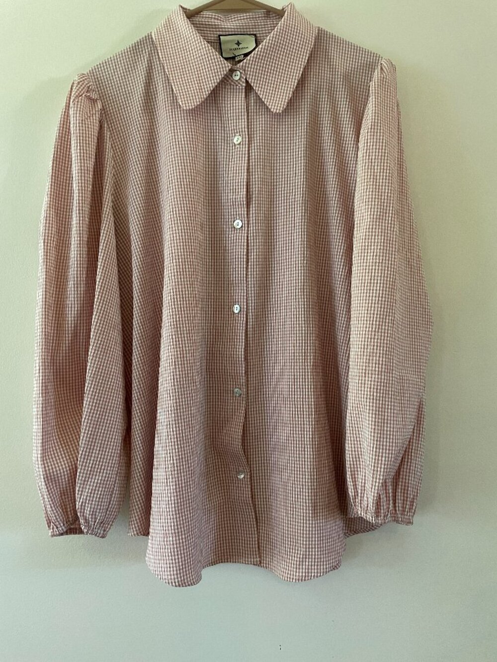 Tuckernuck XXL Gingham Button Down Blouse Dusty Pink Rayon/poly blend